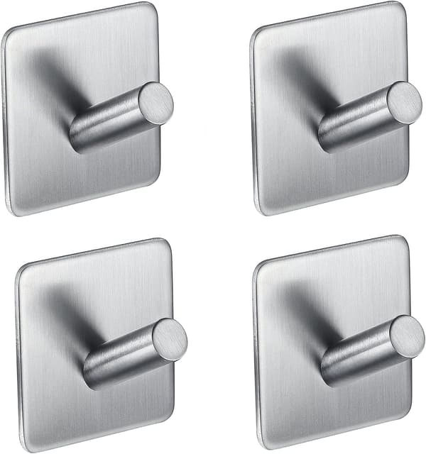 4-pack Stainless Steel Towel Hooks with 3M Adhesive