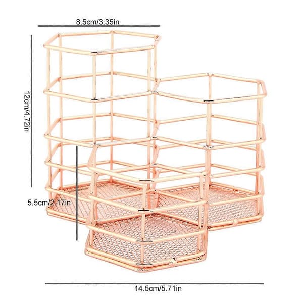 Trådränder Pennhållare Rund Järn Mesh Pennkopp Skrivbordsorganisatör (roséguld)