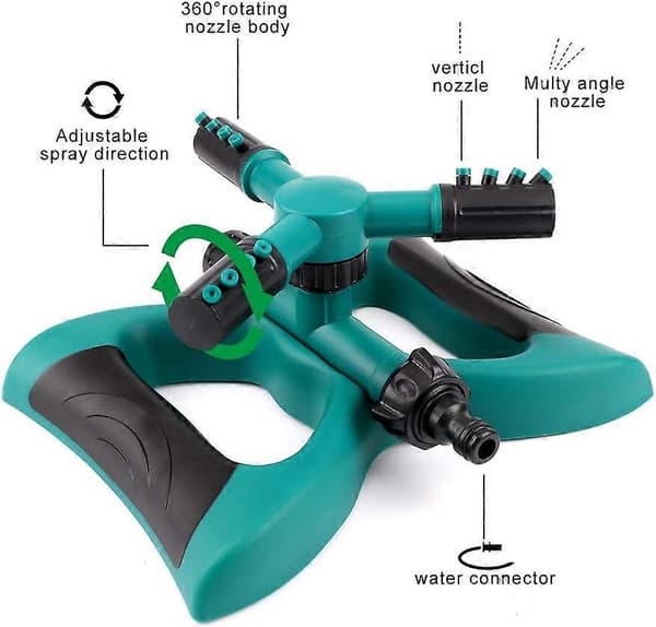 Garden Sprinkler with 3 Nozzles 360° Automatic Watering System with 2 Modes Adjustable Irrigation Sprinkler
