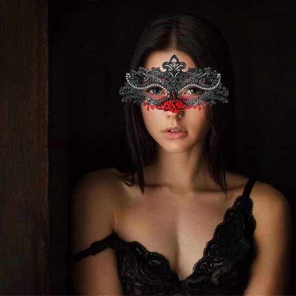 Masquerade Mask, Carnival Decorations Venetian Masks for Women (Red & Black)