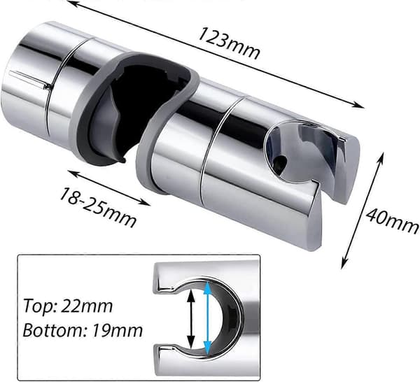 Dusjhodeholder 18-25 mm for dusjstang, Erstatningsklemme for baderom, ABS Krom (Sølv) db