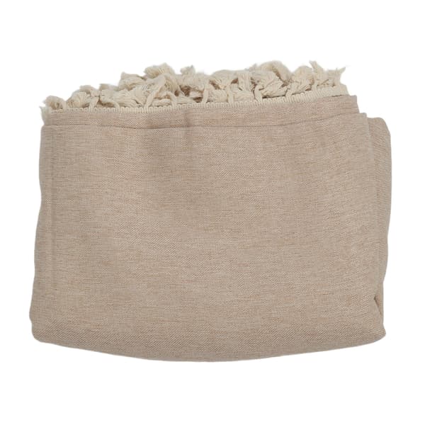 Rectangular Polyester Fiber Tablecloth with Decorative Tassel Lace Overlay for Home, Restaurant, Hotel, Light Beige 140x180cm/55.1x70.9in 0.5 0.5