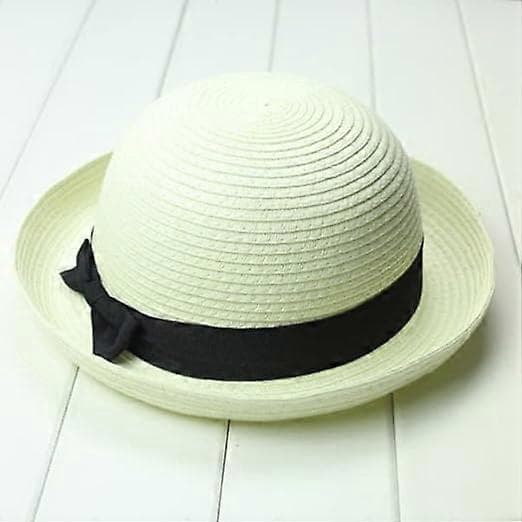 Stråhatte, 1. Strå Sommer Solhat Sommermode Kvinder Bowler Hat Strand Solhat til Kvinder Sommerstrand (Himmelblå)