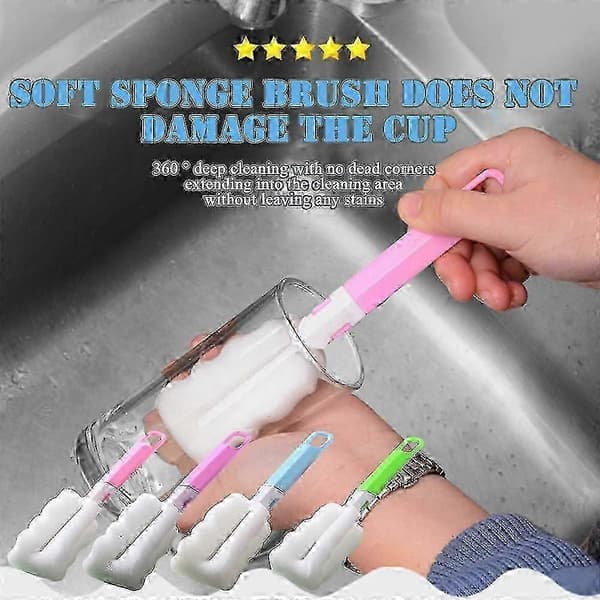 Labor-Saving Long Handle Sponge Water Cup Brush - Essential Kitchen Tool for Easy Cup Washing and Cleaning