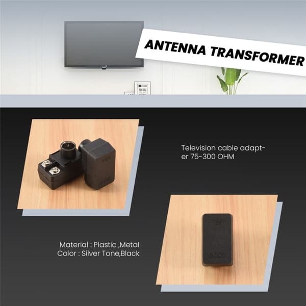 2 x Push-On Antenneadapter Transformer 300/75 Ohm TV F Koaksialadapter