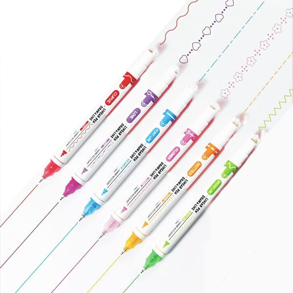 Curved Shape Highlighters, 6 Colors Double-Ended Curve Pens Highlighters Pattern Making Pens, Journal Planner Pens Curve Shapes