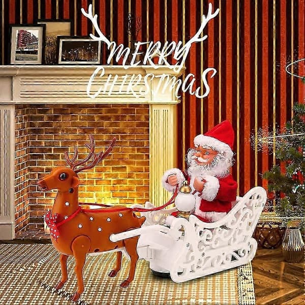 Julepynt Julemand - Elg Julemand med Musik & LED-lys Elektrisk Elg der Trækker Julemandsslæde Legetøjsdekoration til Jul