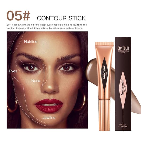 Liquid Contour Stick with Cushion Applicator, Waterproof Matte Cream Makeup Pen for Face and Cheeks (05#)
