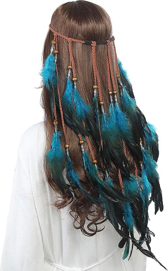Fjærhodeplagg Hippie Bohemian pannebånd - Vakkert fjærhodeplagg Bohemian Pom Pom hatt for kvinner jenter Mardi Gras hodeplagg Gradient rosa