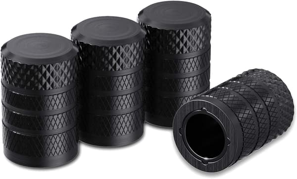 Tire Valve Caps, Black, 4 pcs/pack, Anodized Aluminum