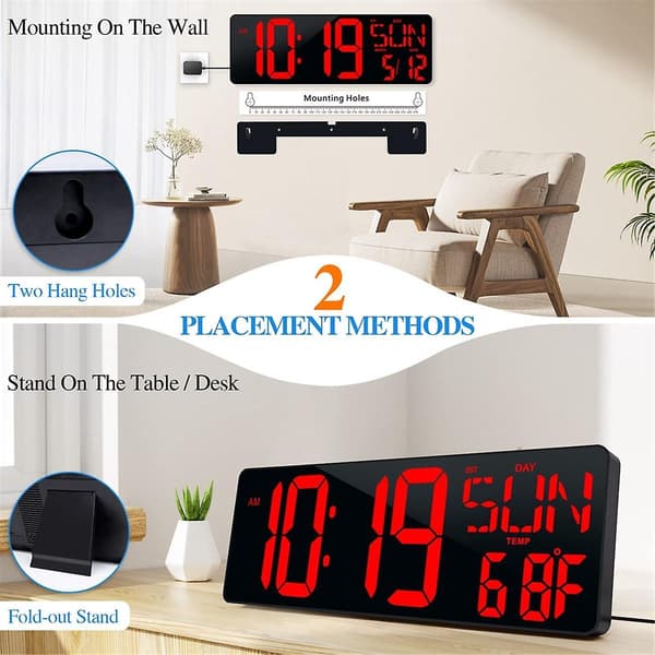 Stor Digital Veggklokke 17,2 Tommer LED-Display Timer med Dato Uke Auto Justerbar Lysstyrke EU P