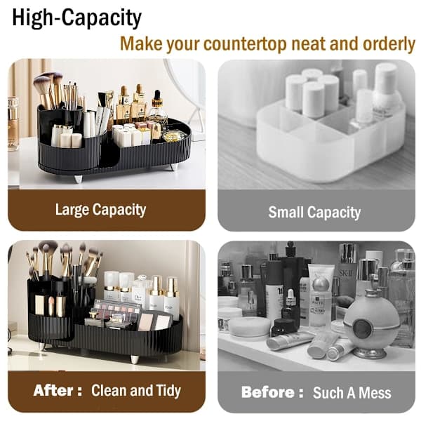 Makeup Organizer for Countertop, Rotating Makeup Organizer for Vanity, Large Capacity, Cosmetic Display Box with Makeup Brush Holder White White White