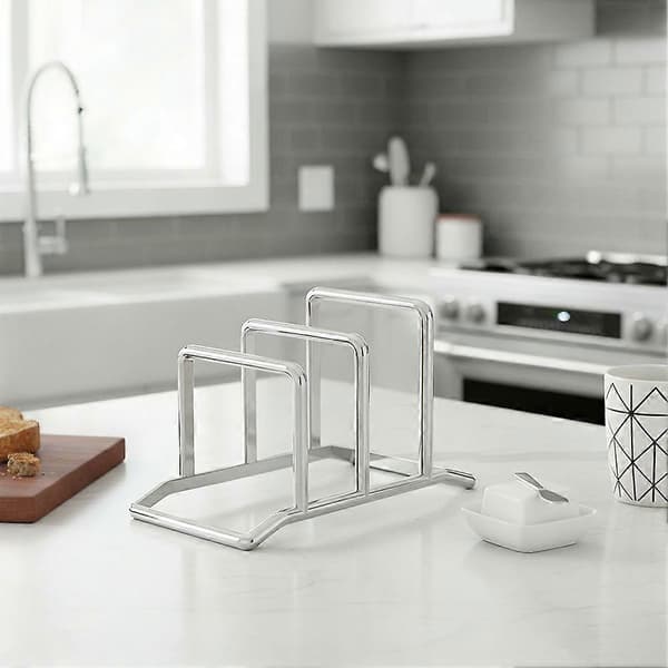 Stainless Steel Pot Lid Holder and Cutting Board Rack, Kitchen Countertop Organizer for Pot Lids, Plates, Baking Pan Storage