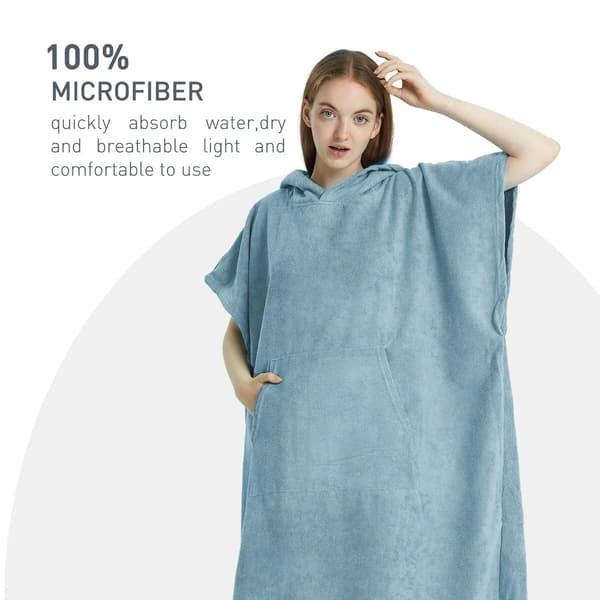 Hurtigtørrende Mikrofiber Badekåbe Poncho 70x110cm - Blød, Let & Absorberende Blå Blå Blue