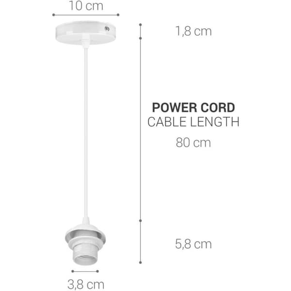 2x Elkabel til Lampe - Kabel med E27 Fatning og Monteringsring - Loftlampe Pendel