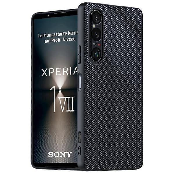 Til Sony Xperia 1 VII Cover Læder + PC Hårdt Telefoncover Kulfibertekstur - Kulfiber Sort