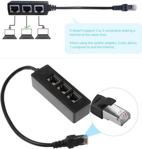 RJ45 Ethernet-splitterkabel, RJ45 han til 3 hunstik, splitter til Ethernet LAN-netværksforlængerkabeladapter