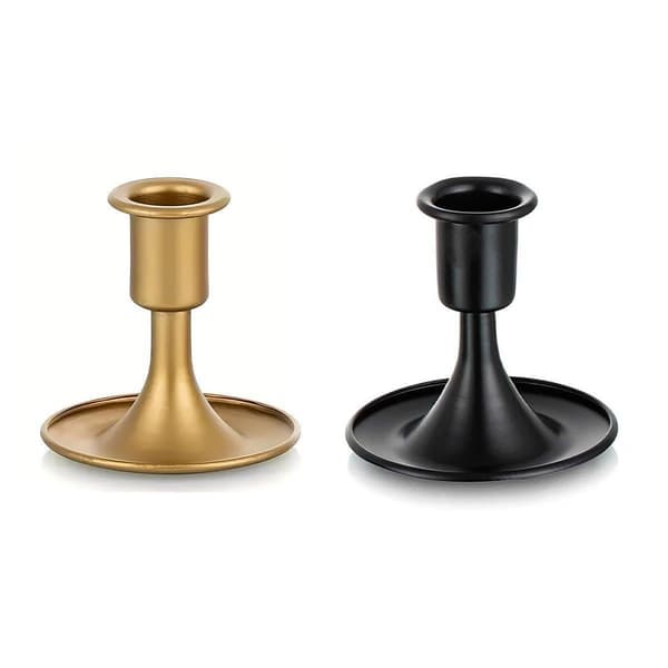 4X Iron Retro Style Taper Candle Holder Black