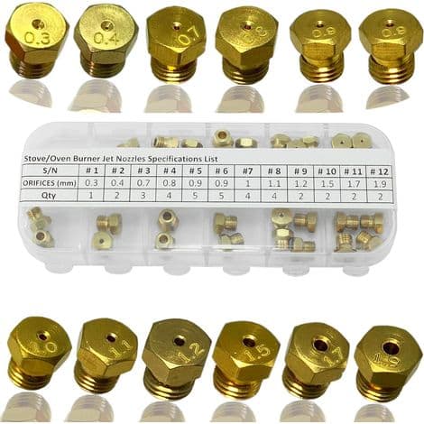 Brass Nozzle Conversion Kit for Propane/LPG (36 Pieces) - M6x0.75mm Gas Nozzle for Stoves