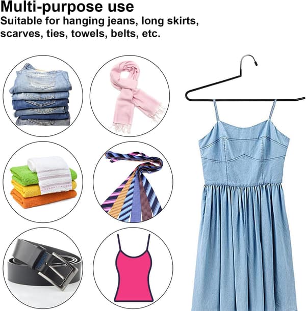 20-pack Chrome Metal Open-Ended Hangers - Non-Slip Coating - Easy to
