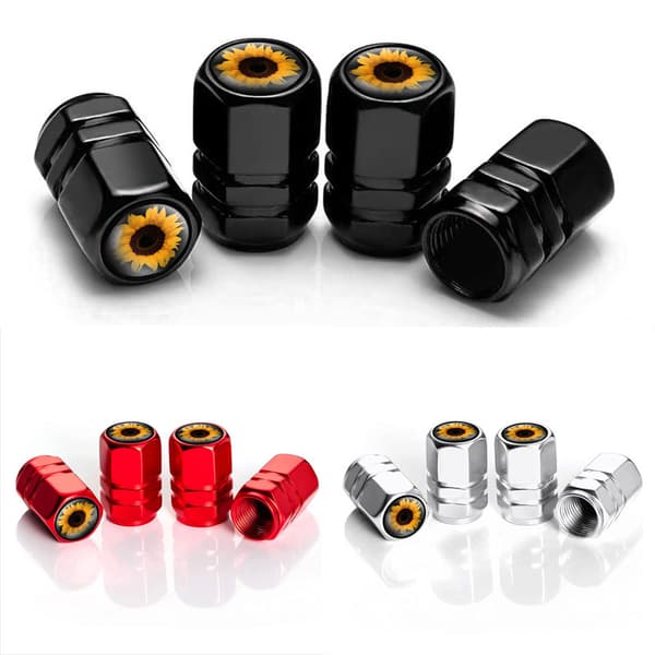 #4 stk Røde Solsikkeformede Personlige Bilventilhetter Metallbil#