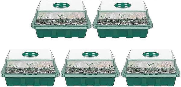 Sæt med 5 såbakker, Mini Drivhus til planter, Dyrkningsbakker med låg, Haveformerer til start og frøvækst