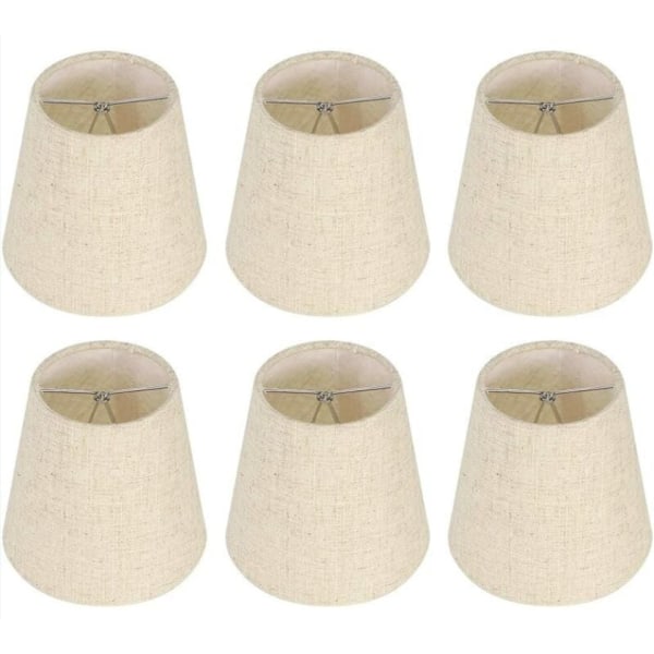 Sæt med 6 små lampeskærme, hessian lampeskærme med pæreklemme til bordlampe og gulvlampe, beige nordisk loftlampe