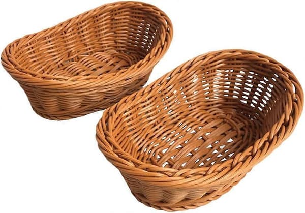 2 st Imitationsrotting Vävda Brödkorgar Poly Wicker Fruktkorgar för Matservering Display Grönsaker Hem Kök Restaurang Utomhus Brun L