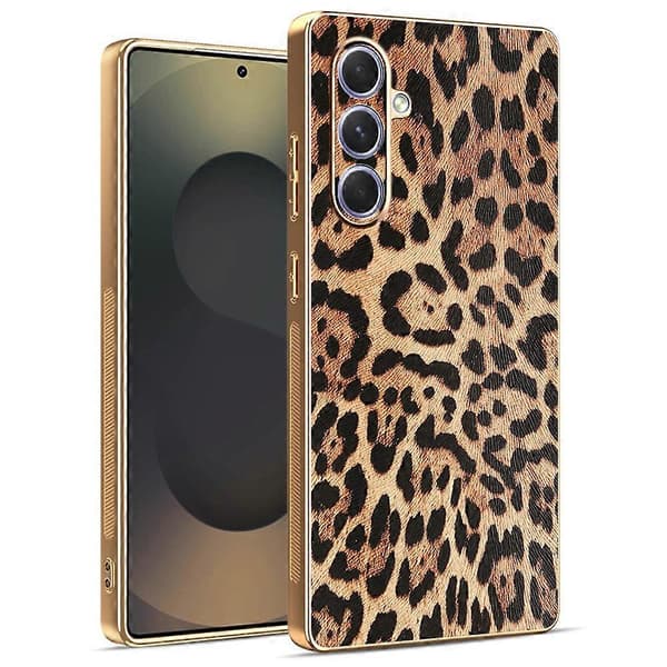 Compatible Case for Samsung Galaxy A54 5G, Leopard Print PU Leather Coated TPU + PC Electroplated Phone Cover