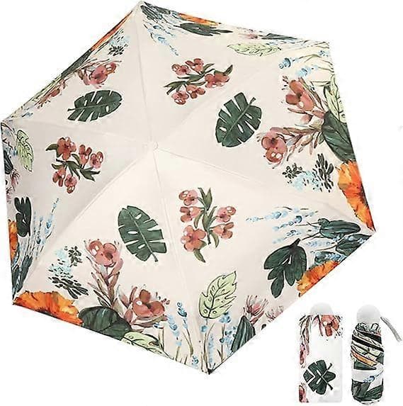 Foldable Mini Umbrella, 6 Ribs Compact Umbrella Windproof Strong, Small Umbrella with Watercolor Pattern