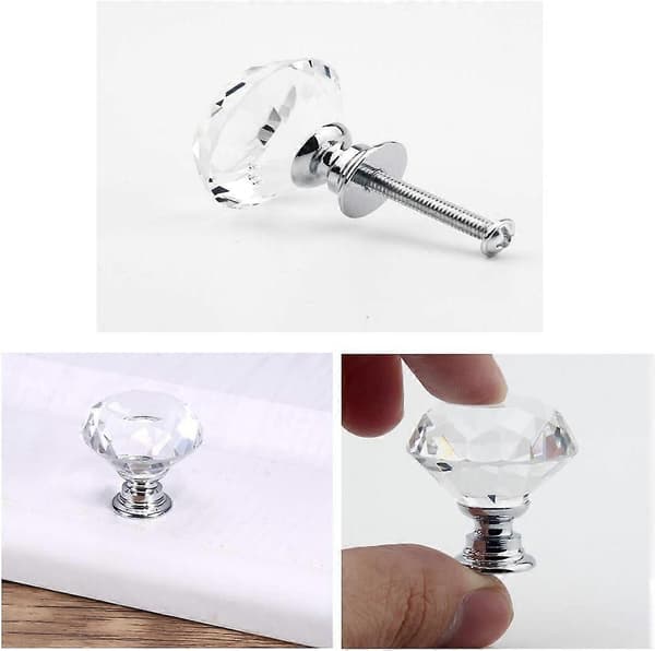 30mm Clear Crystal Handles Crystal Glass Knobs for Cabinets - 12-pack [DB]