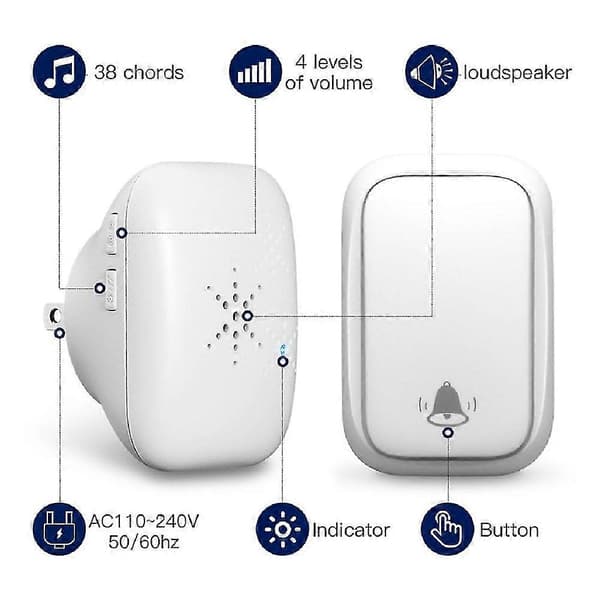 Doorbell Wireless Smart Ring Doorbell Self-Powered Button Rainproof Smart Home Security Alarm (EU)