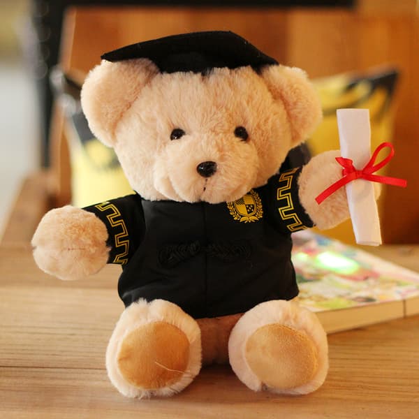 Bamse med briller - 25 cm, diplom og studenterhue - Plys