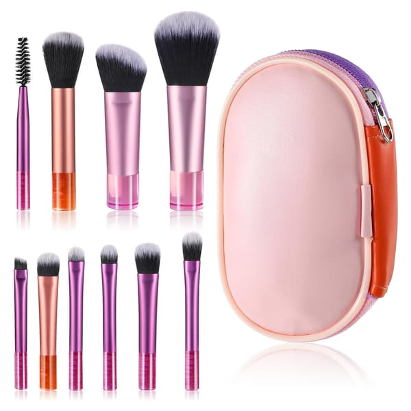 10 Pcs Travel Makeup Brush Set Colorful Mini Makeup Brushes with Makeup Brush Bag
