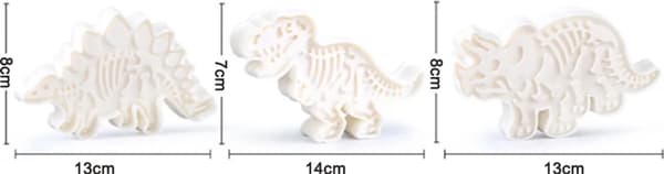 Dinosaur Skeleton Cookie Cutters Set, White Acrylic Triceratops, T-Rex and Stegosaurus for Baking