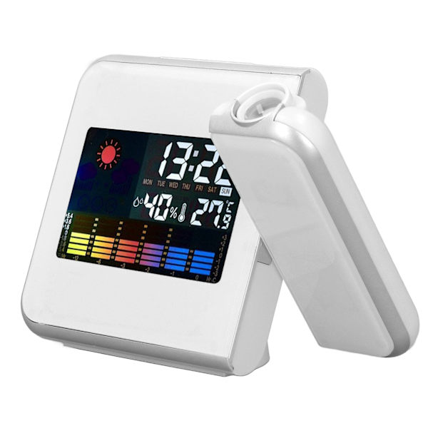 Weather Station Clock Temperature Humidity LCD Color Display LED Backlight Snooze Function Projection Alarm Clock White Without Wiring