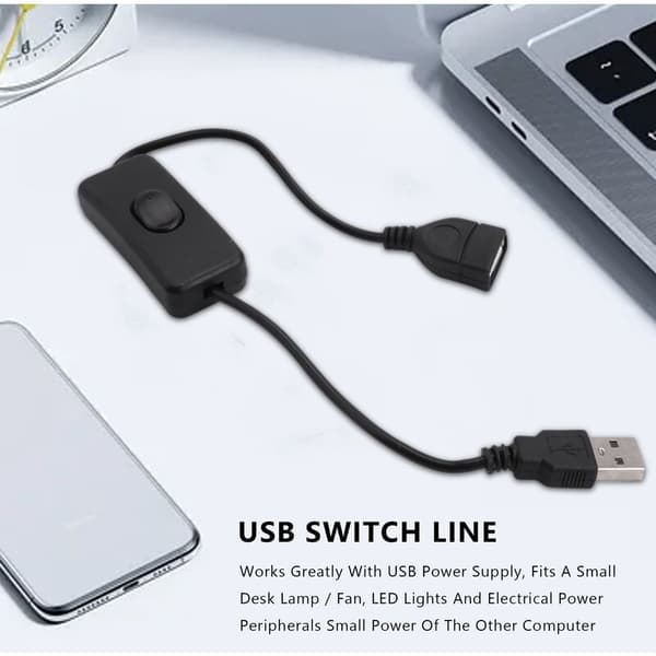 USB-jatkokaapeli uros- ja naarasliittimellä ja virtakytkimellä