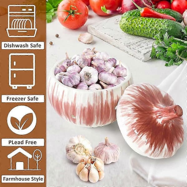 Garlic Storage Jar for Countertop with Lid Ventilated Ceramic Garlic Keeper, Garlic Protector Storage Container to Keep Your Garlic