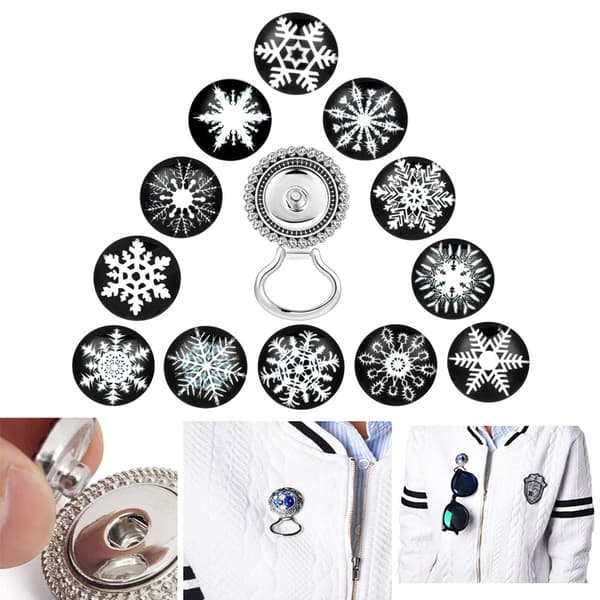 13 dele (diamantbroche + 12 snefnugknapper) Magnetisk glas