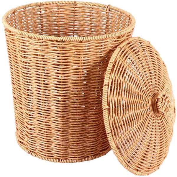 Woven Basket Round Rattan Container with Lid Planter Basket Storage Baskets