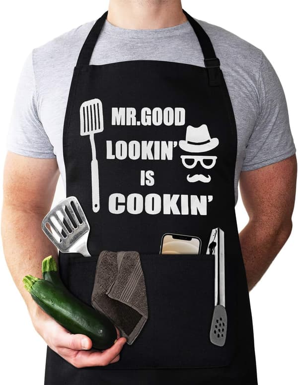 Förkläden för män, herr förkläde, roliga förkläden för män, roligt kockförkläde, Mr. Good Lookin' is Cookin' förkläde, BBQ grillförkläde