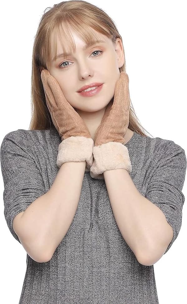 Women's Suede Winter Gloves, Touchscreen, Fleece Lined, One Size