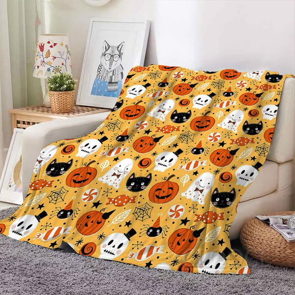 Halloween-tæppe - Flanneltæppe 3D-mønster Trick or Treat Græskar Spøgelse 50\"x60\" - Til fest Sofa Senge Stue Stil 7