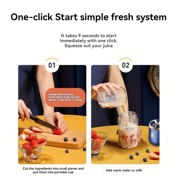 Portable Electric Juicer Blender Wireless Rechargeable Mini 6 Blades Double Cup Smoothies Blue (double Cup Lid) Blue (double Cup Lid)