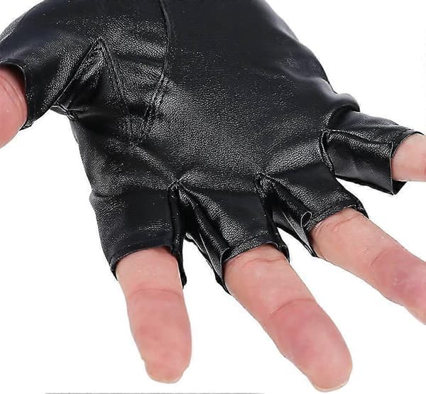 Hannar PU-læderhandsker Steampunk Gothic Halvfinger Krog-og-løkke Luffer