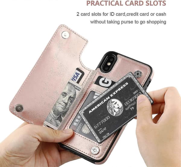 Iphone Xs Iphone X Pung Etui Med Kortholder, Dobbelt Magnetlås - Rosaguld