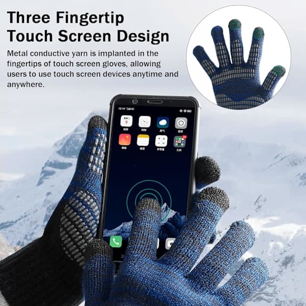 Touchscreen Gloves Men Anti-Slip Thermal Gloves Knitted Men's Gloves with Silicone Particles Thickened Elastic Windproof