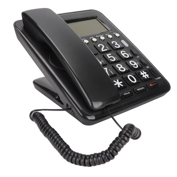 Fastnettelefon med nummerpræsentation, fuld håndfri fastnettelefon med blå skærm til hjemmekontor, sort