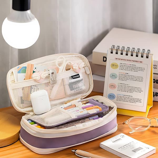 1 pc Retractable Pencil Case, Large Capacity Pencil Case with Compartments, Portable Pencil Bag Purple