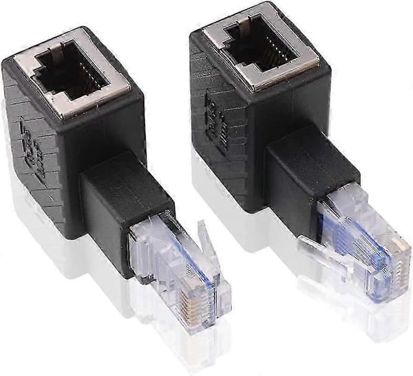 2 st 90 Ethernet-adapter Höger+Vänster Vinkel RJ45-kontakt till Sockeladapter